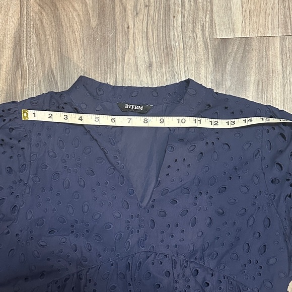 Elegant Navy Eyelet Mini Dress - Picture 8 of 12